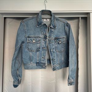 Vintage cropped bomber-style Calvin Klein denim jacket, circa 1990’s